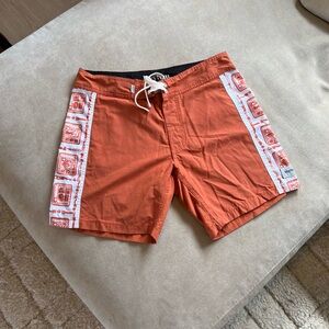 Men's Orange Swim Shorts with Patterned Sides